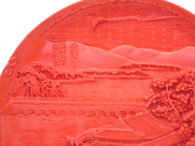 cinnabar lacquer Lu Gou bridge half moon pavilion plate