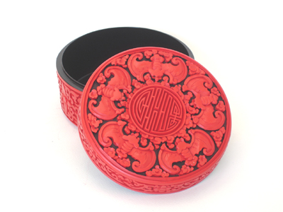 carved Chinese cinnabar lacquer trinket box five bats prosperity 3 carved Chinese cinnabar lacquer trinket box five bats prosperity 3