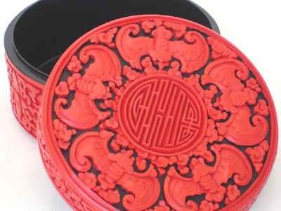 carved Chinese cinnabar lacquer trinket box five bats prosperity 4 carved Chinese cinnabar lacquer trinket box five bats prosperity 4